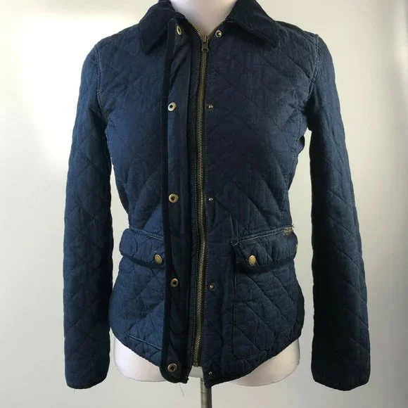 Lauren Ralph Lauren Quilted Denim Barn Jacket Corduroy Trim Collar Medium HW9832 - Picture 2 of 12